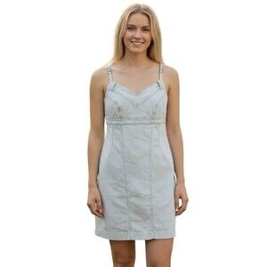 Cop Copine Denim Midi Dress W/ Scarf Women's Gray Sleeveless Zip Up Size 40 US M